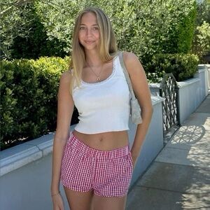 Edikted Red Gingham Boxer Mini Shorts